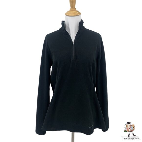 Eddie Bauer Fleece Jacket Womens M Medium Black Quarter Zip Mock Neck Pullover - Picture 1 of 11